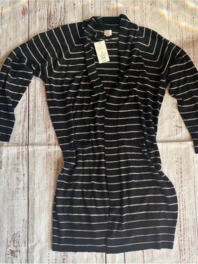 A New Day Target Striped Black & Cream Knit Cardigan Size XL